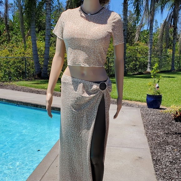 Nwt Printed Mesh Cover-Up Set KENDALL + KYLIE, sz Lg, nude leopard print - Picture 10 of 17